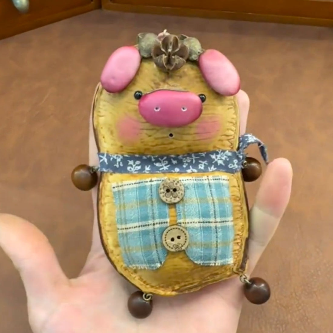 Handmade Blue Plaid Pig Pod Baby
